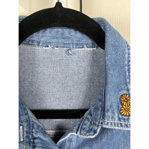 Women's Medium Vintage Denim Fall Scarecrow Halloween Embroidered Blouse Top - Picture 2 of 7